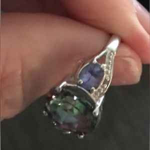 Daliglio Mystic Topaz, Amethyst & diamonds 14 kt White Gold over 925 silver ring